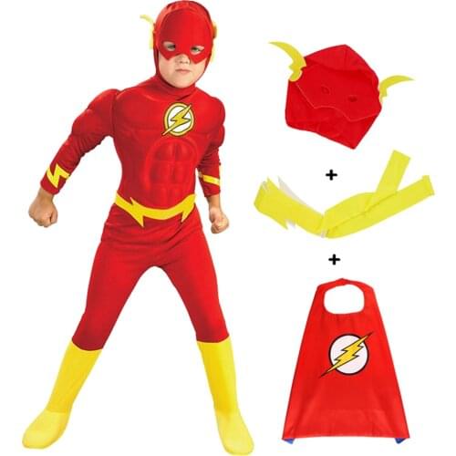 New 4pcs/Set Flash Muscle Superheroes Costume Halloween Party Kids Christmas New Year Carnival Muscle Costume 3-12years