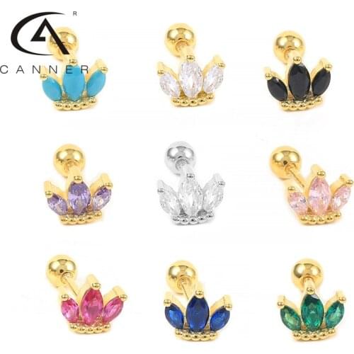 CANNER 1pcs 925 sterling silver Luxury Small Crown Stud earrings for Women Earings ear bone Piercing Earrings Jewelry pendientes