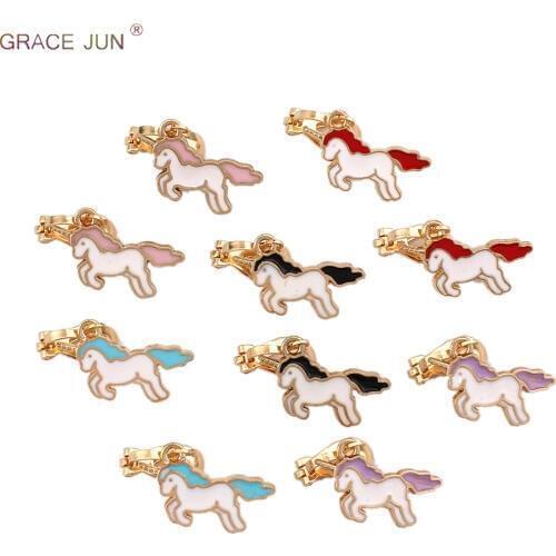 GRACE JUN Small Horse Unicorn Clip on Earrings Without Pierced Earrings for Kids Party Charm Ear Cuffs Earrings No Hole Earrings