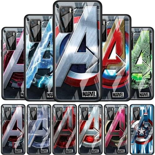 Marvel logo for Huawei P40 P30 Pro Plus P20 P10 Lite P Smart Z 2021 2020 2019 Luxury Tempered Glass Phone Case