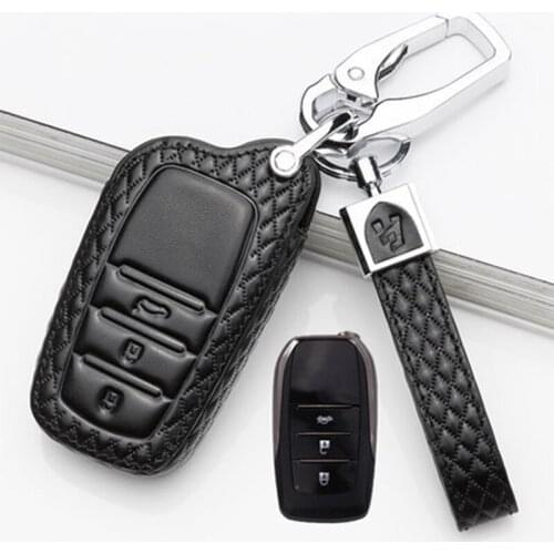 Key Case Cover with Chain Ring For Toyota Chr Rav4 2018 Prado Crown Auris Avensis Prius Aygo Camry Aqua Car Interior Accessories