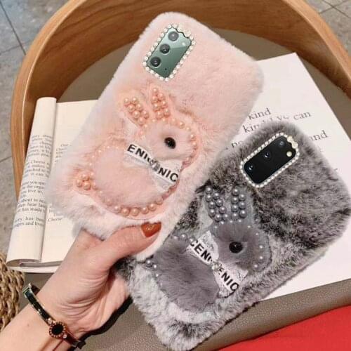 Case For Samsung Galaxy Note 20 10 S21 S20 FE Plus Ultra S10 A52 A22 A82 Cute Plush Rabbit Diamond Protective Case Phone Cover
