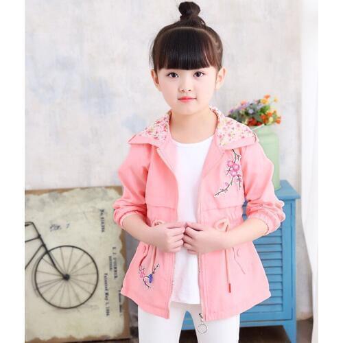 Childrens clothing new spring and autumn leisure jacket baby cotton patch peach hooded windbreaker girl coat 3-12 years