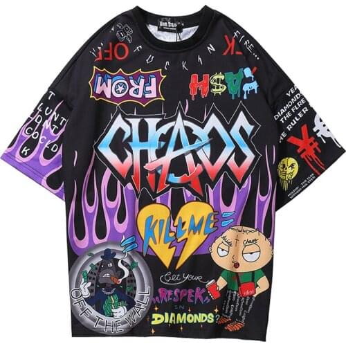 Harajuku T Shirt Men Graffiti Cartoon Printed Mens Tee Shirts Short Sleeve T Shirt Fashion High Street Tees Summer Streetwear