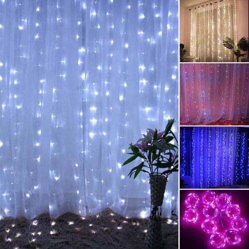 3x3m 300LED Curtain Lamp Copper Wire Fairy String Light Wedding Party Decor