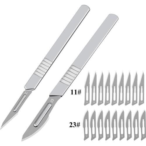 10pcs Carbon Steel Surgical Scalpel Blades + 1pc 11# /23# Handle Scalpel DIY Cutting Tool PCB Repair Animal Surgical Knife