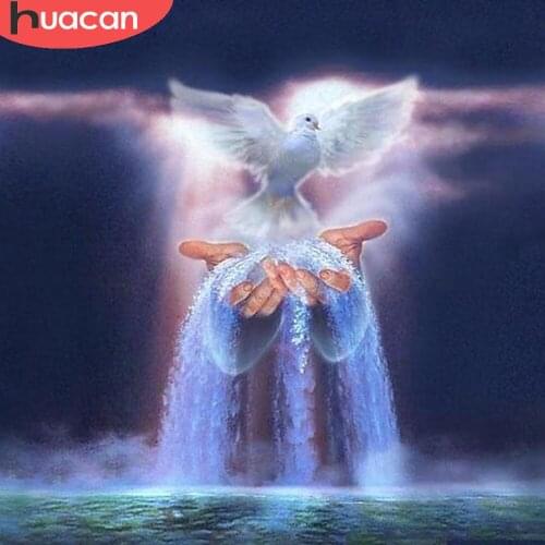 HUACAN 5d Diamond Painting Peace Pigeon Waterfall Mosaic Animal Hand Scenery Embroidery Home Decoration Wall Stickers