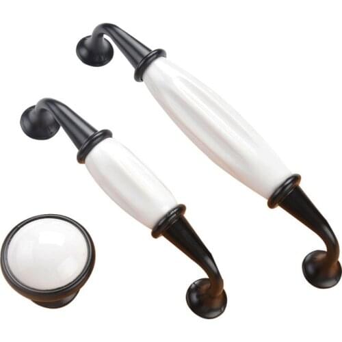 Cabinet Ceramic Black White Handle European Aluminum Wardrobe Door Handle Drawer Modern Minimalist Handle Furniture Hardware