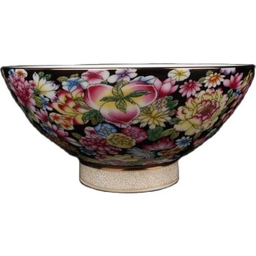 Chinese Old Porcelain Qianlong Gold Painted Black Ground Colorful Bowl