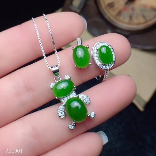 KJJEAXCMY boutique jewelry 925 sterling silver inlaid natural Jasper mini pendant necklace ring support detection