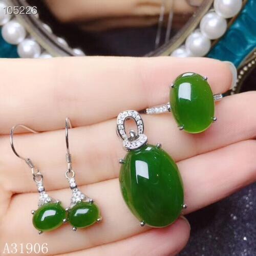 KJJEAXCMY Fine Jewelry 925 sterling silver inlaid natural jasper gemstone female pendant ring earrings set support test set new