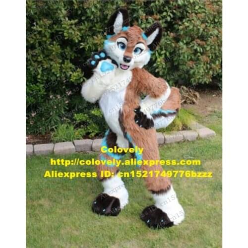 Brown Long Fur Furry Fox Husky Dog Wolf Fursuit Mascot Costume Adult Cartoon Character Cut The Ribbon Sports Events zz7577