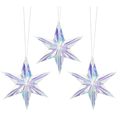 Laser Silver Star Party DIY Hanging Ornament Garland Pendant Birthday Wedding Shower Props Festival Christmas Home Decoration