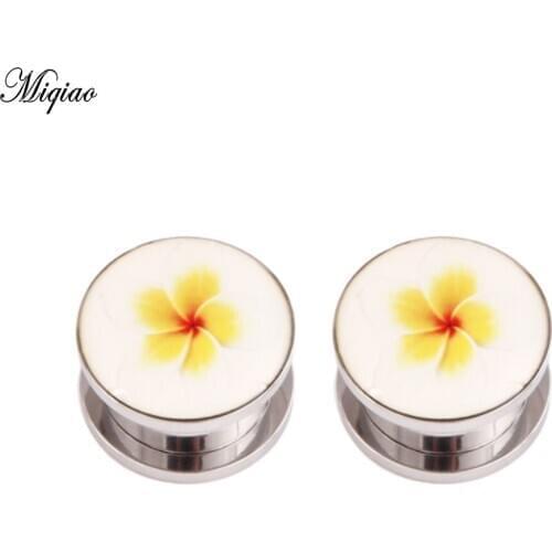 Miqiao 2pcs New Product Explosion Stainless Steel Hawaiian Flower Ear Expander Pulley 4mm-14mm Exquisite Piercing Jewelry