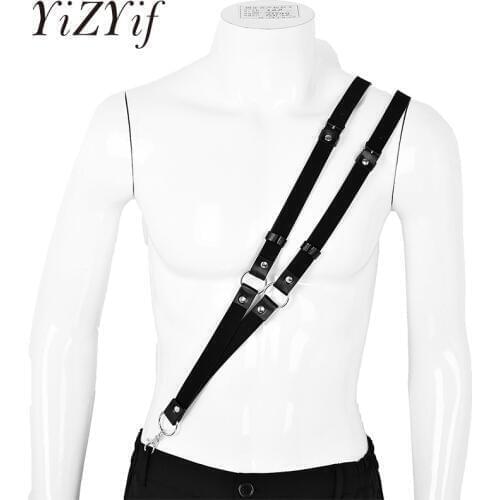 Mens Suspender Harness Belt Buckles O Rings Mens Adjustable Single-Shoulder Braces Imitation Leather shoulder Double Straps