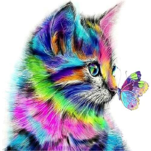 Painting By Numbers DIY Dropshipping 40x50 60x75cm Cute Color Cat and Butterfly Canvas Wedding Decoration Art picture Gift