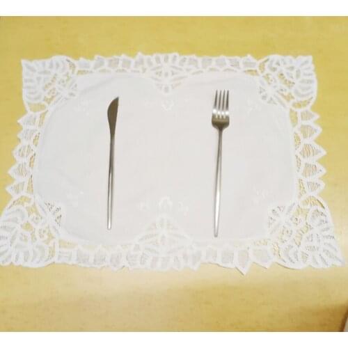 Set of 12 Handkerchiefs White Cotton Table Cloth 14x20-inch Hand Made Battenburg Lace Placemats For ElegantLlunch Or Dinner
