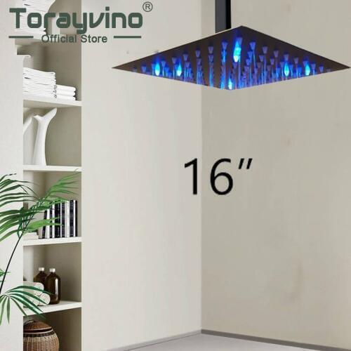 Shower Head Spray Rainfall Bathroom Chuveiro De Led Light Shower Top Shower 16" Matte Black Orb Brass Mixer Tap Square Head