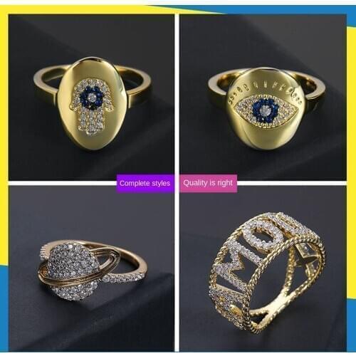 2020 new planet 18K gold color English alphabet diamond ring retro design lucky palm personality trend female brand jewelry