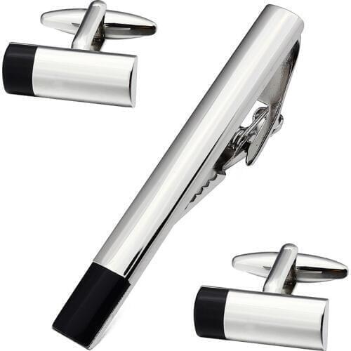 New Arrival Black Stone Tie Clip Cufflinks Set for Business Man Classic Gift with Luxury Free Gift Box