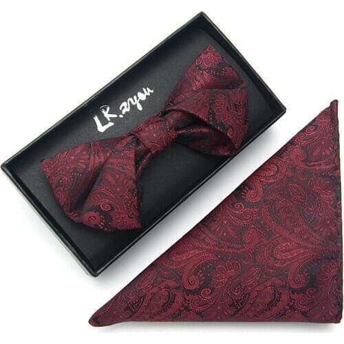 New Arrivals Fashion Mens Bow Tie Set High Quality Solid Color Bowtie Handkercher Great For Party Wedding Genleman Dress Suit