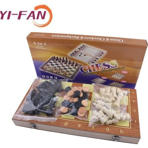 Wholesale plastic chess outdoor portable large size luxury chess set Backgammon Set folded board chess 3 in 1
