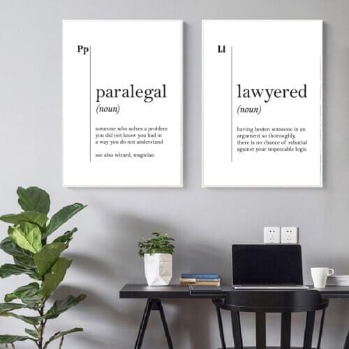 Paralegal Definition Print Law Office Wall Art Decor Lawyer Gift Lawyered Definition Art Canvas Painting Minimalist Poster Decor