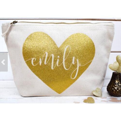 Personalised Heart & Name bridesmaid wedding Gift Make Up Bags Unique Gift for Bridal Party Bags