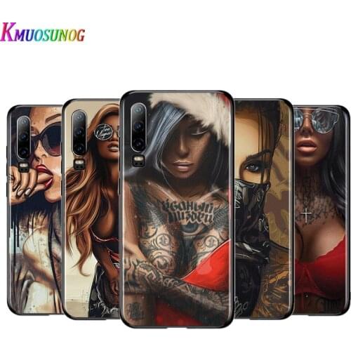 Sexy Glaze Black Girl For Huawei P40 P30 P20 P10 P9 P8 Lite E mini Pro Plus 5G 2017 2019 Silicone Gloss Black Soft Phone Case