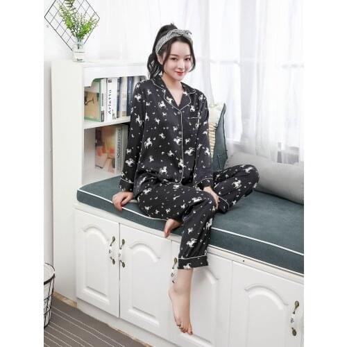 Sexy Pajama Sets 2021 Sleepwear Silk Pyjamas for Women Lovely Womens Pajamas Pants Printed Trouser Suits Spring and Summer