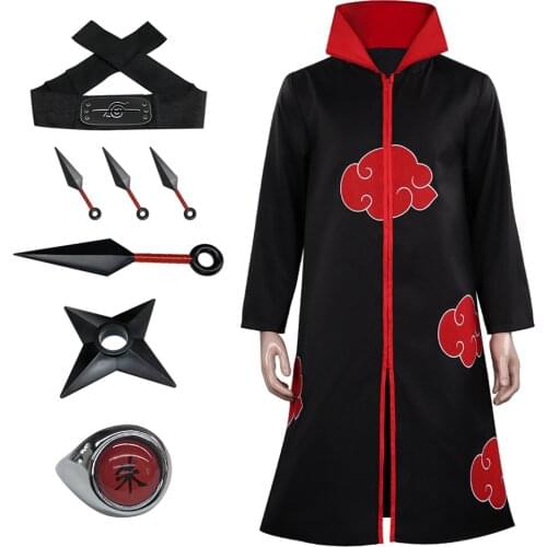 Anime Akatsuki Cloak Costume Headband Cosplay Accessories Props Ring Kunai Knife Throwing Darts In Hand Ninjathrow Set