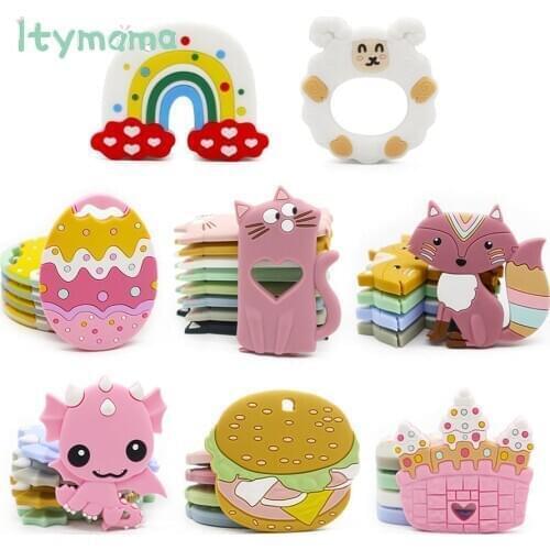 Silicone Baby Teether Cartoon Animal BPA Free Dinosaur Fox Teething Teether Toys Food Grade Silicone Teether For Pacifier Chains