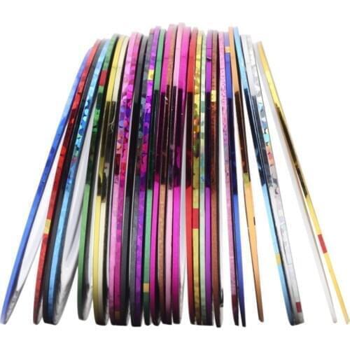 Mixed Colorful 30Rolls Striping Decals Foil Tips Tape Line DIY Design Nail Art Stickers for Manicure Tools Decoration