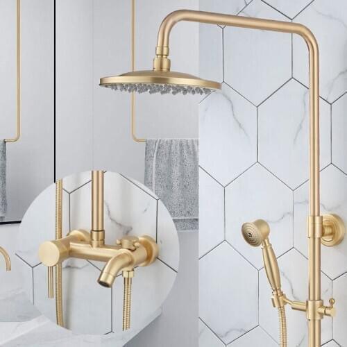 Luxury Gold brushed shower set bathroom shower mixer luxury bathroom brushed gold wall shower mixer bathtub hot cold tap