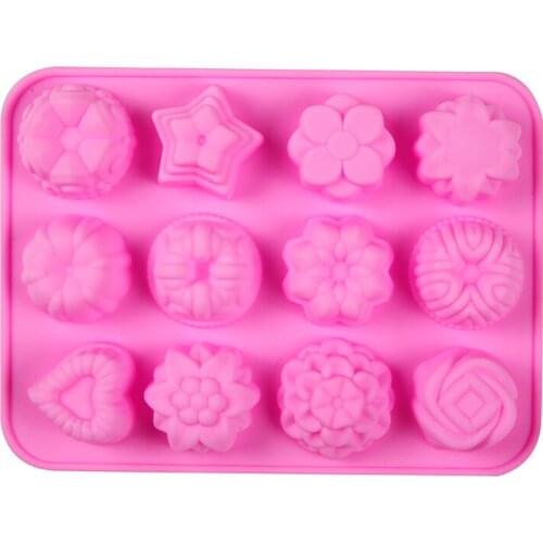 12 Flowers DIY Cake Mold Kitchen Silicone Form For Muffin Silikon Bakeware Rubber Baking Tools Mould Chocolate Egg Tart Mold