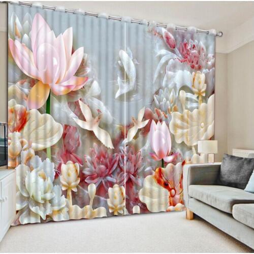 Flowers print Chinese Customized 3D Blackout Curtains Living Room louts curtains marble curtain
