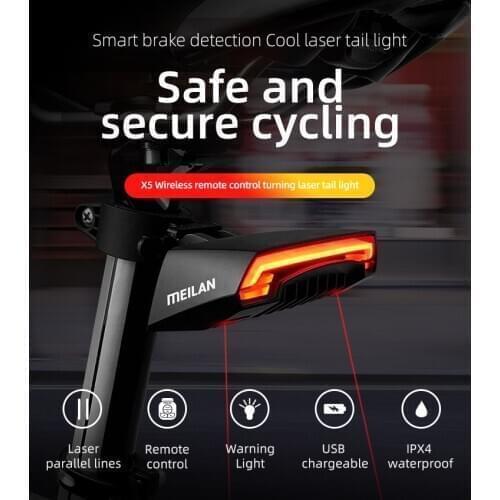 Meilan X5 Wireless Bike Bicycle Rear Light Laser Tail Lamp Smart USB Rechargeable Cycling Accessories Giyo r1 Remote Turn Led