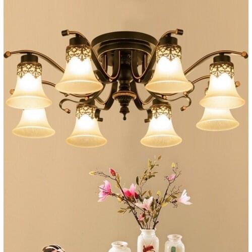 Vintage Ceiling Light Antique Metal Glass Chandelier Ceiling Lamp Fixture Retro Luminaria E27 Led Bulb Source Lamp Fitting WF