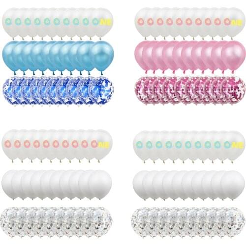 30pcs donut one printing balloon rose red blue confetti balloon baby shower 1 year old boy girl birthday party decoration