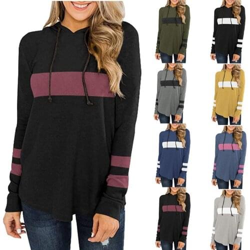 2021 New Style European and American Hot Selling Casual Top Long Sleeves Drawstring and Hooded Womens T-Shirt Fashion