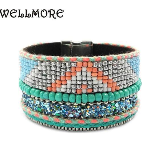 WELLMORE beads bracelets wrap leather bracelets Bohemian bracelets for women