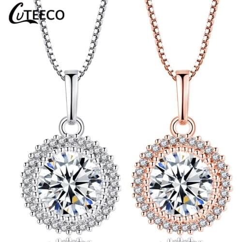 CUTEECO 2019 New Round Zircon Charm Necklaces For Women Luxurious Pendant Necklace Wedding Jewelry Gifts