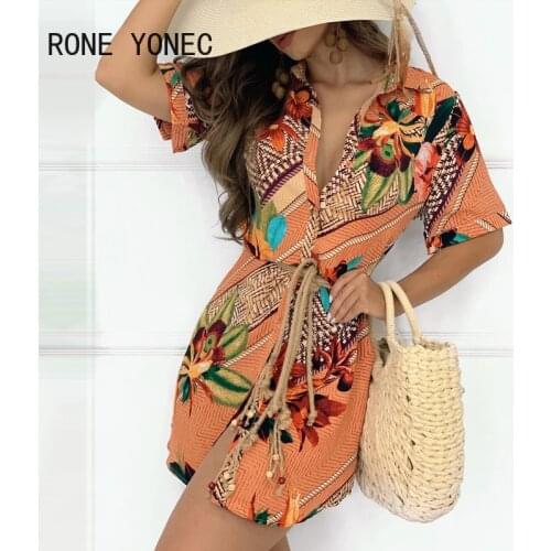 Women Button Design Graphic Tropical Print Short Sleeve Shirt Dress Mini Dress Vacation Dress 2021