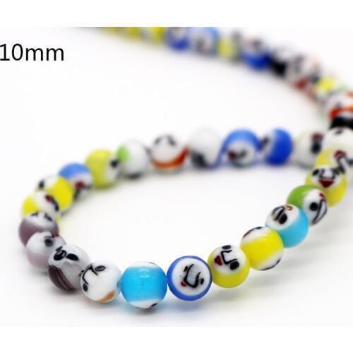 38 pcs 10mm Hot-sale Lampwork Flower Beads For Jewelry Making Diy Crafts Accessories Multi-color Round Glass Beads with smile