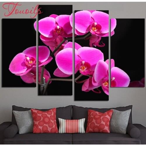 4pcs,Full Square&round 5D DIY Diamond Painting orchid Diamond Embroidery,Cross Stitch,Mosaic,sticker,home decoration