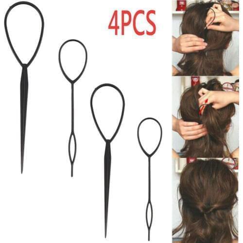 4pcs Black Topsy Tail Hair Braid Ponytail Maker Hair Styling Tools Ponytail Creator Plastic Loop Hair Tools Accessories