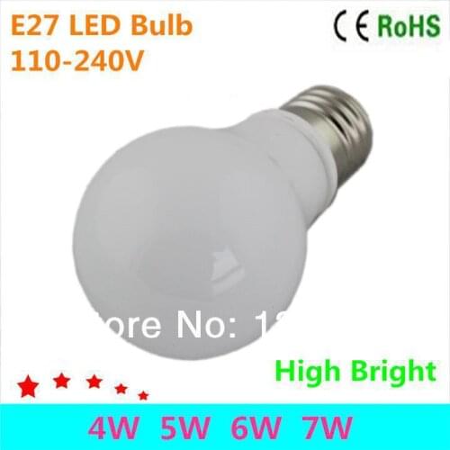 4XHigh bright LED Bulb Lamp E27 4W 5W 6W 7W AC110V 220V Cool pure/warm white