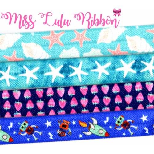 5/8"16mm Fruits Starfish Shell Printed Elastic Ribbon Robot A tronaut Hair Band Making 50yards/roll DIY Party Gift Bowknot Decor
