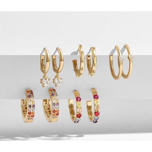 5 Pair Fashion Gold Color CZ Zircon Crystal Earrings Set for Women Vintage Metal Hoop Earings Geometric Circle Drop Earrings