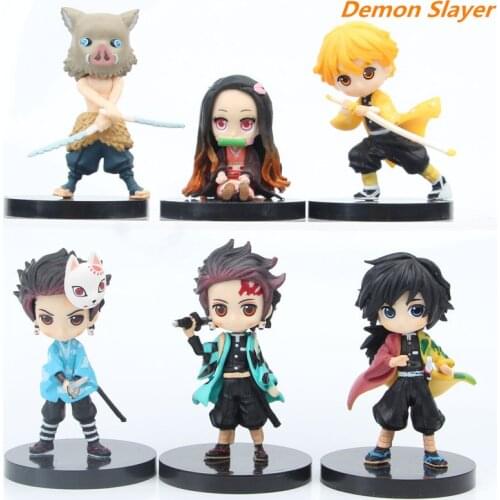 6PCS/lot Demon Slayer Anime Figure Model Ornaments 2nd Generation Sitting Posture Q Version Demon Slayer Toy Doll Assemble Gifts